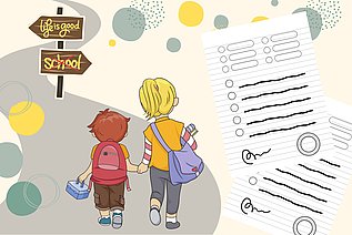 Schulferien: Kinder gehen in die Ferien, Schulzeugnisse