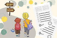 Schulferien: Kinder gehen in die Ferien, Schulzeugnisse